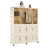 Portable Wardrobe Closet Storage Organizer With 12 Magnetic Doors, 12 Cubes & Hanging Rod - White - Image 6