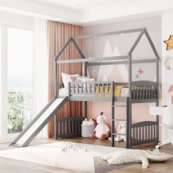 Twin House Loft Bed With Slide - Gray
