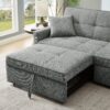 3 In 1 Convertible Sleeper Sofa Bed, Modern Fabric Loveseat Futon Sofa Couch Pullout Bed, Small Love Seat Lounge Sofa Reclining Backrest, Pillows, Pockets, Home Furniture For Living Room - Gray - Image 6