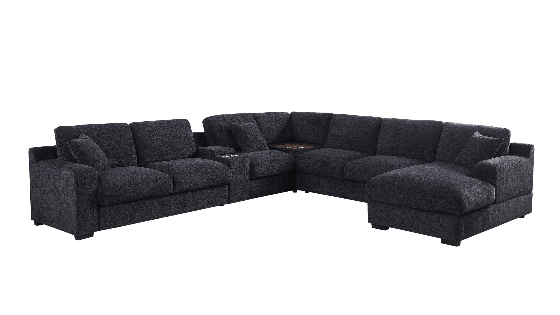 Celine - Chenille Fabric Corner Sectional Sofa With Right Facing Chaise, Cupholders, And Charging Ports - Dark Gray - Image 2