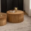 Vintage Fashion Style Cylindrical Nesting Coffee Table Set With Vertical Textured Embossed Design - Natural - Image 11