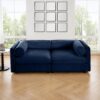 Modern Chenille 2 Seater Sofa With Hidden Storage And Cylindrical Support - Blue - Image 4