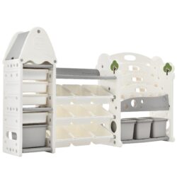 Kids Bookshelf Toy Storage Organizer With 17 Bins And 5 Bookshelves, Multi-Functional Nursery Organizer Kids Furniture Set Toy Storage Cabinet Unit With HDPE SheLF And Bins - Gray