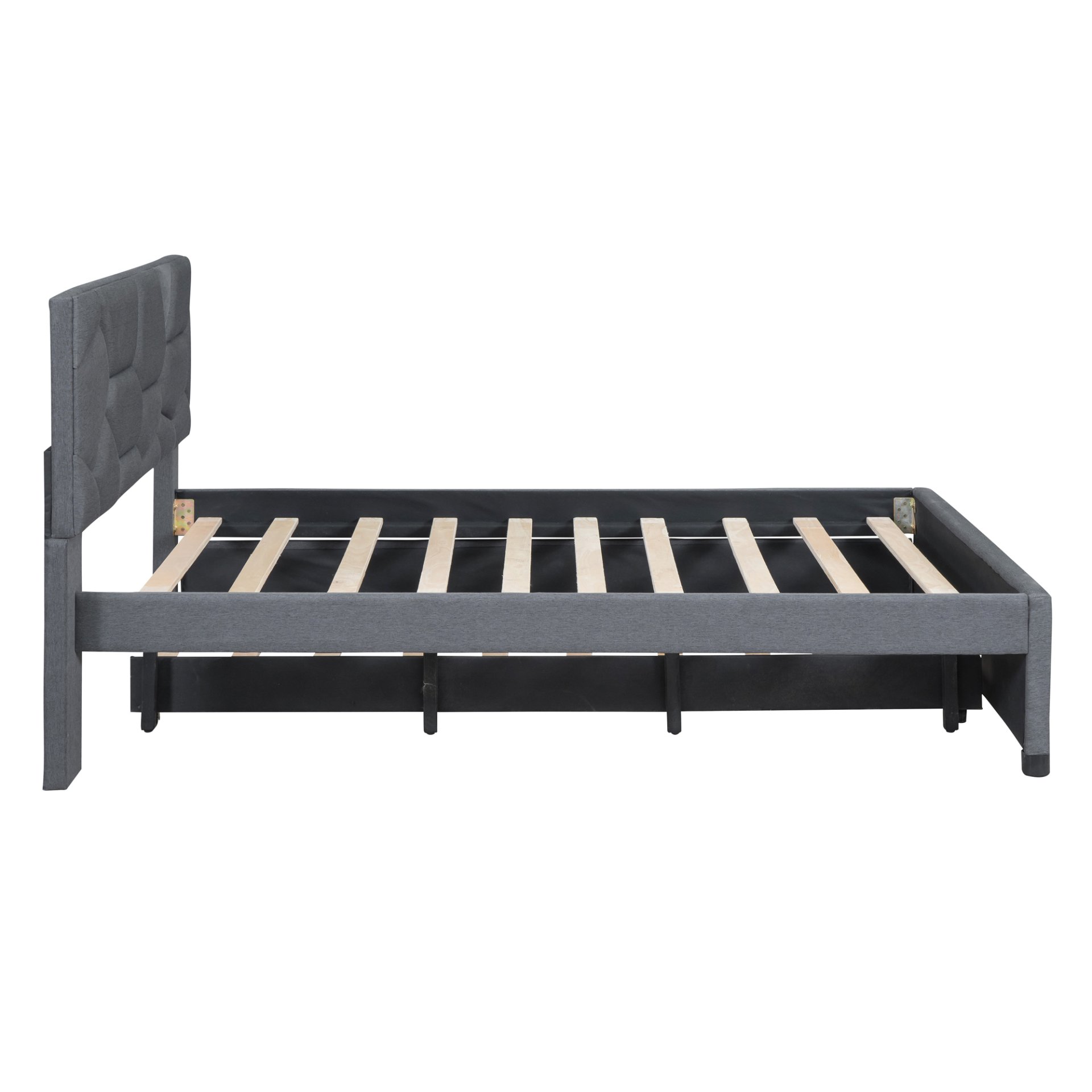 Full Size Upholstered Platform Bed With Brick Pattern Headboard And Twin Size Trundle - Gray - Image 7