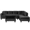 Modern Sectional Sofa With Storage Ottoman, L - Shape Couch With 2 Pillows And Cup Holders - Black - Image 12