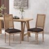 French Country Dining Chair Set With Upholstered Seats And Cane Backrest - Brown - Image 2