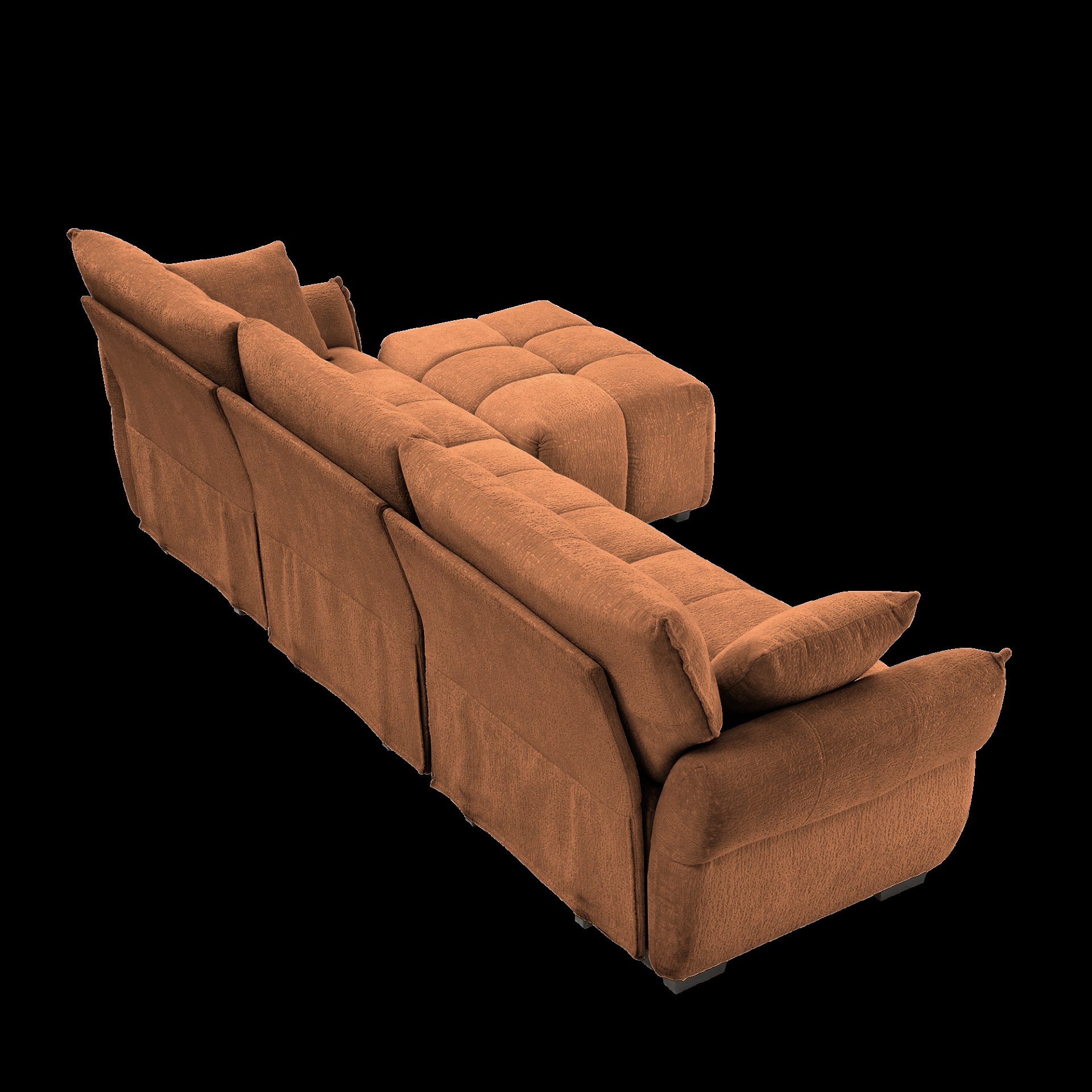3 Seater Sofa Set With Ottoman And Pillows, Textured, High Resilience Cushions - Burnt Orange - Image 16