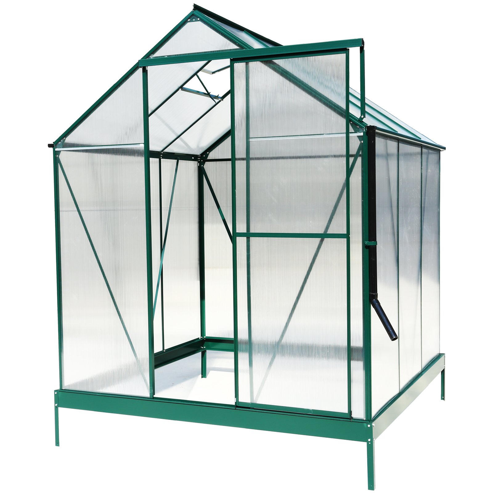 6.3'x6.2'x7' Polycarbonate Greenhouse, Heavy Duty Outdoor Aluminum Walk-In Green House Kit With Rain Gutter, Vent And Door For Backyard Garden - Green - Image 13