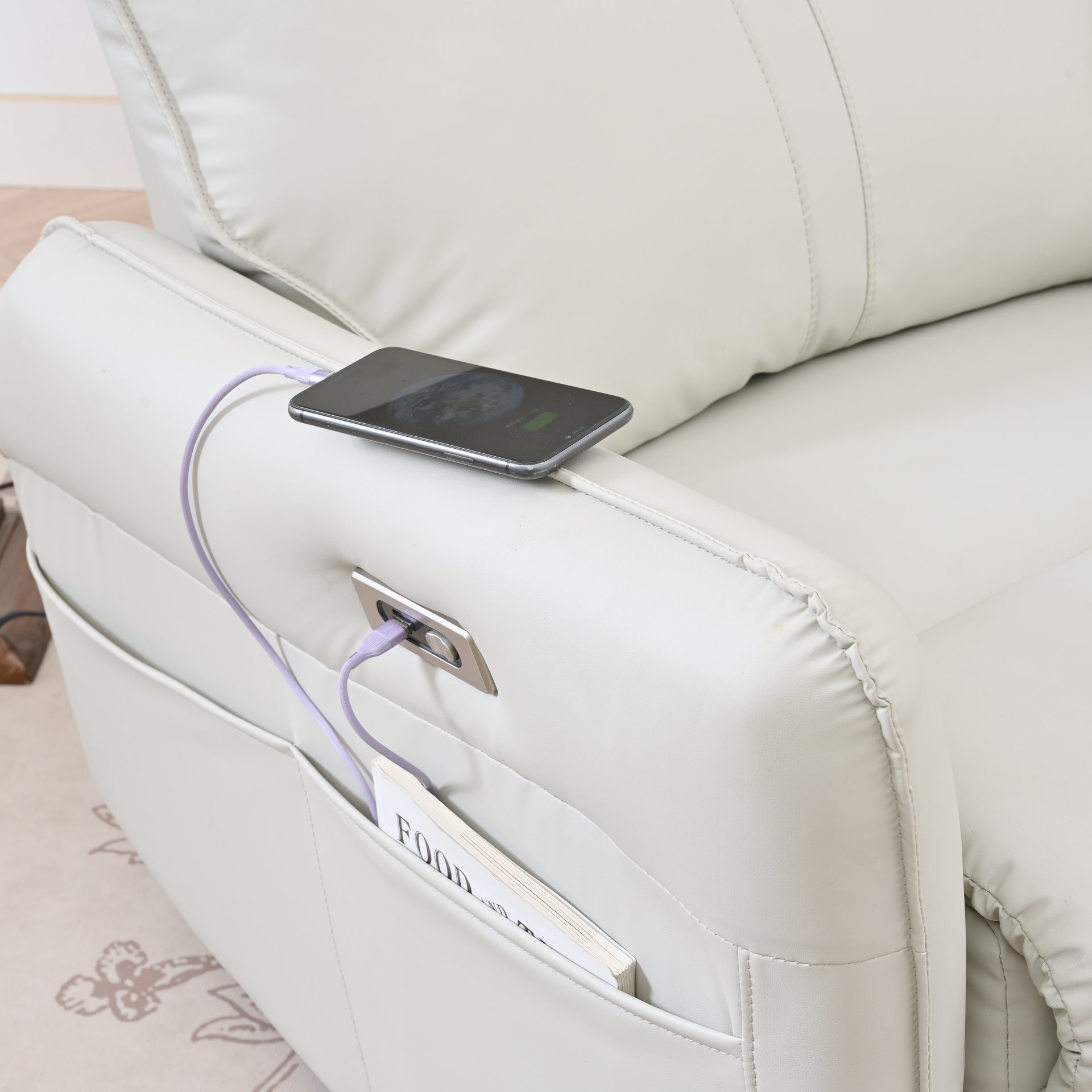 29.92" 270 Power Swivel Rocker Recliner Chair, Electric Glider Reclining Sofa With USB Ports, Power Swivel Glider, Rocking Chair Nursery Recliners For Living Room Bedroom - Light Gray - Image 11