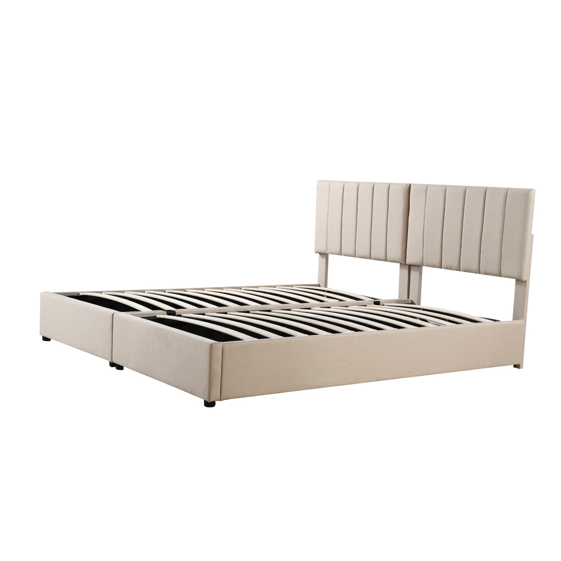 King Size Upholstered Platform Bed With A Hydraulic Storage System - Beige - Image 6