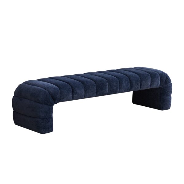 Modern Upholstered Armless Bed Bench, Channel Tufted Couch Daybed Chaise, Chenille Ottoman Foot Stool - Navy