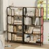 5 Tier Industrial Bookshelf, Rustic Brown Tall Bookcase With Open Wood & Metal Design, Vintage Storage Organizer - Black - Image 7