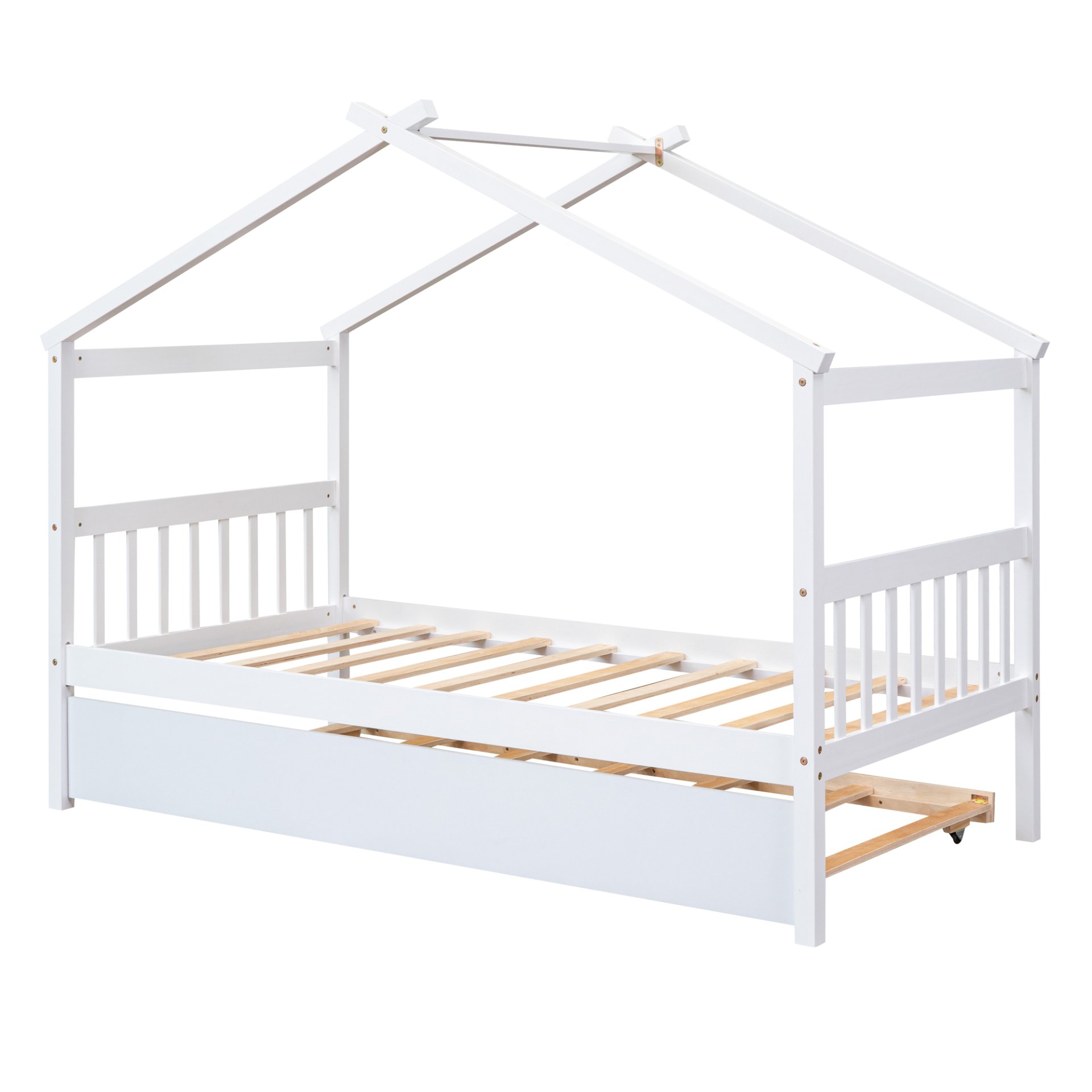 Twin Size House Bed With Twin Size Trundle - White - Image 4