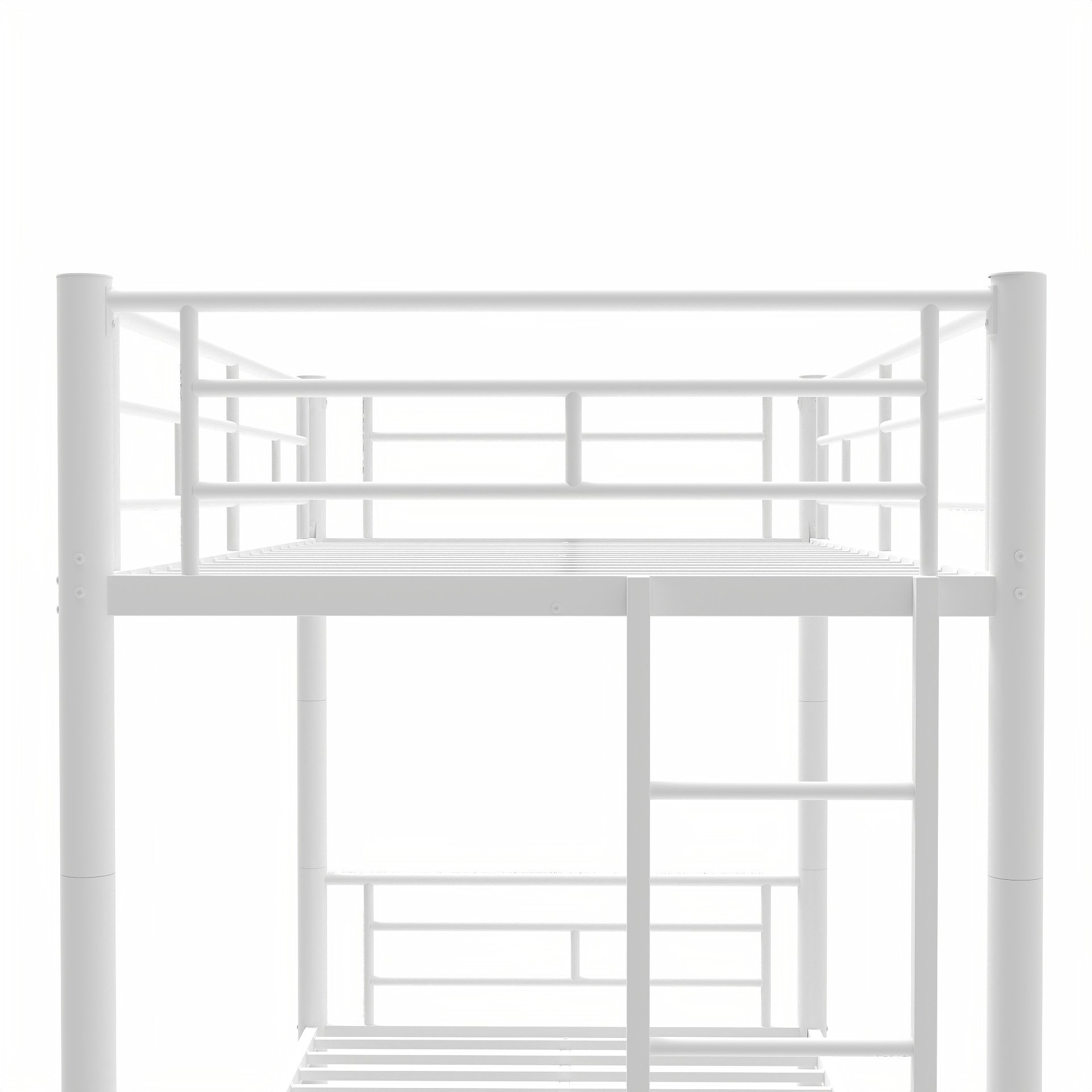 Twin Over Twin Bunk Bed With Ladder, High Guardrail, Storage, Noise Free - White - Image 17