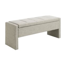 Modern Bed End Bench With Storage, Upholstered Large Foot Rest Stool, Comfy Window Vanity Bench For Living Room, Dorm, Coffee Table, Linen - Light Gray