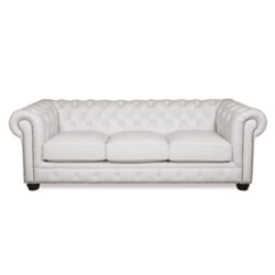 Traditional Tufted Leather Chesterfield Nailhead Sofa - White