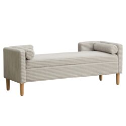 Storage Soft Bench With Armrests, Backrest And 2 Bolster Pillows For Living Room, Entryway And Bedroom - Light Gray