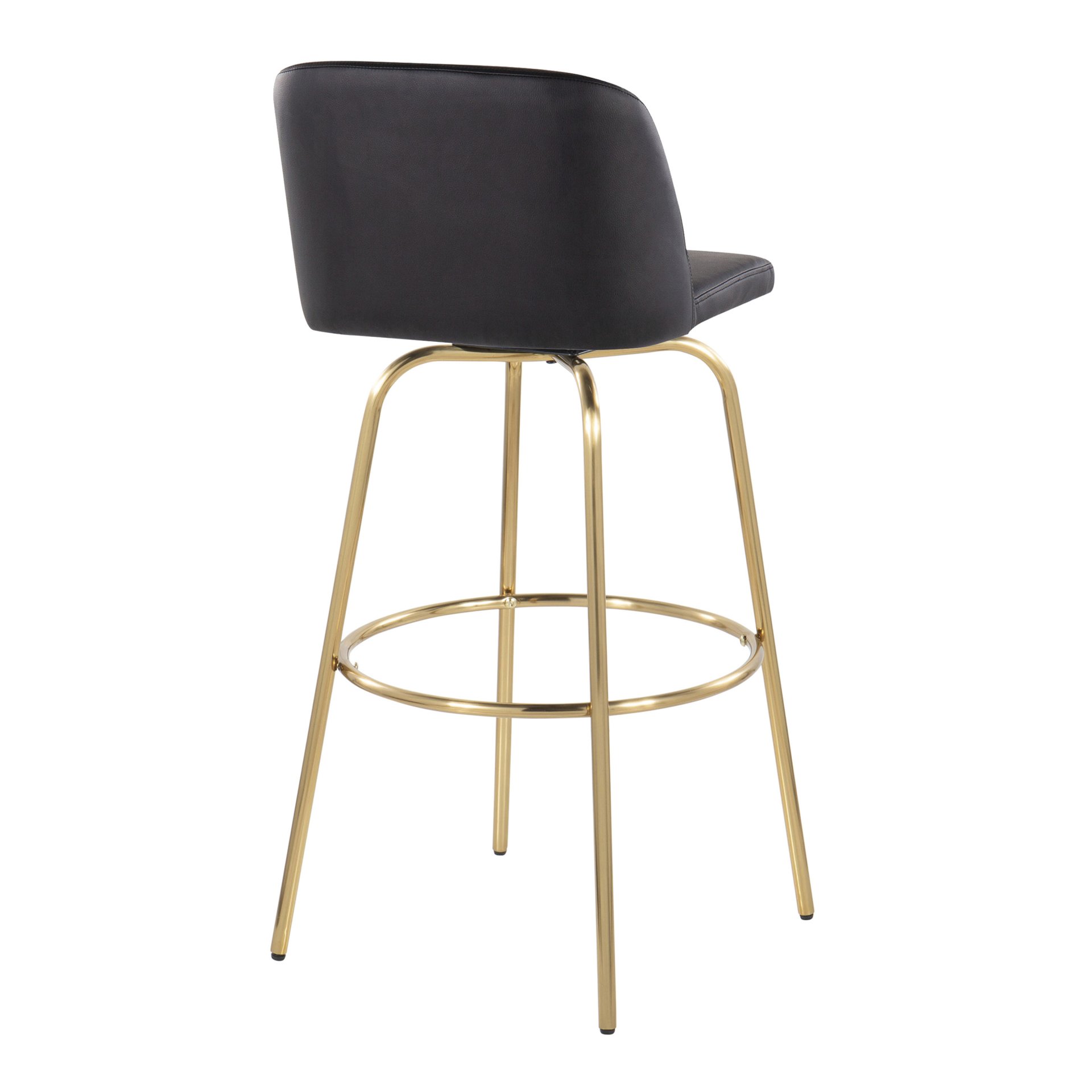 Toriano - Contemporary Fixed Height Barstool With Swivel With Round Footrest (Set of 2) - Black / Gold - Image 4