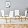 Elegant Vintage Armless Dining Chairs Set With Grid Design And Metal Legs (Set of 4) - White / Gold - Image 5
