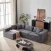 Corduroy Modular L Shaped Sectional Sofa, Luxury Floor Couch Set, 4 Piece Free Combination - Gray - Image 17