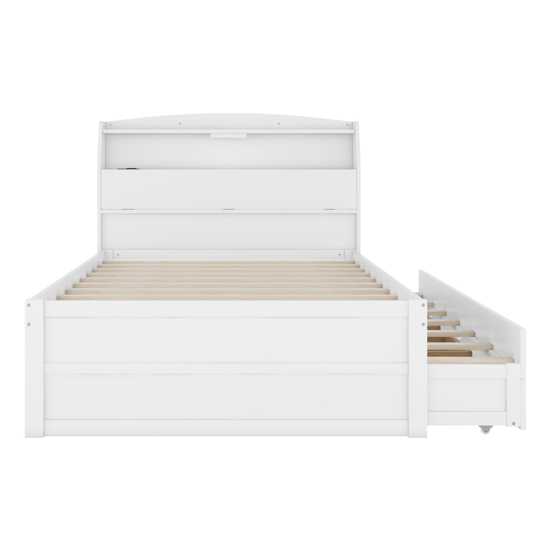 Full Size LED Platform Bed With Trundle With Storage Headboard With Drawers - White - Image 4
