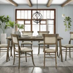 Bistro - 7 Piece Dining Table With Off White Fabric Dining Chairs (Set of 7) - Vintage Walnut