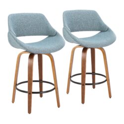 Fabrico - Mid-Century Modern, Counter Stool (Set of 2) - Blue / Walnut