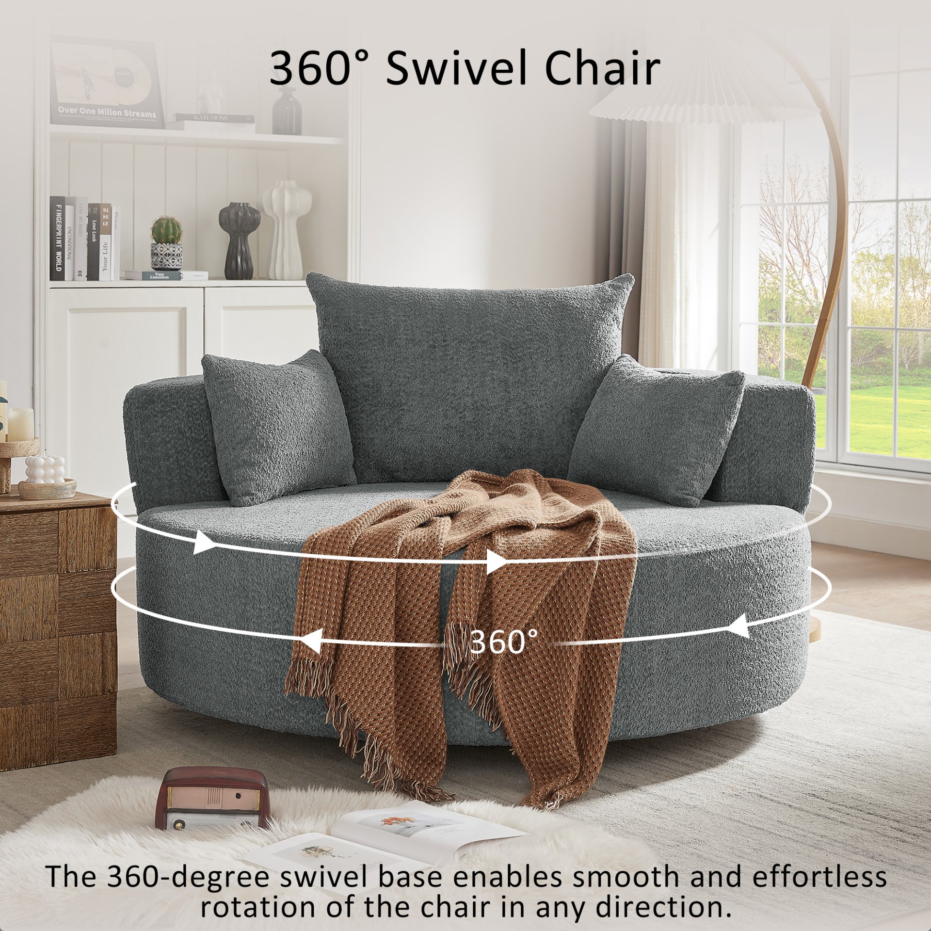 360° Swivel Chair Accent Barrel Chair Swivel Round Sofa Chair With 3 Removable Pillows For Living Room, Office And Hotel - Gray - Image 6