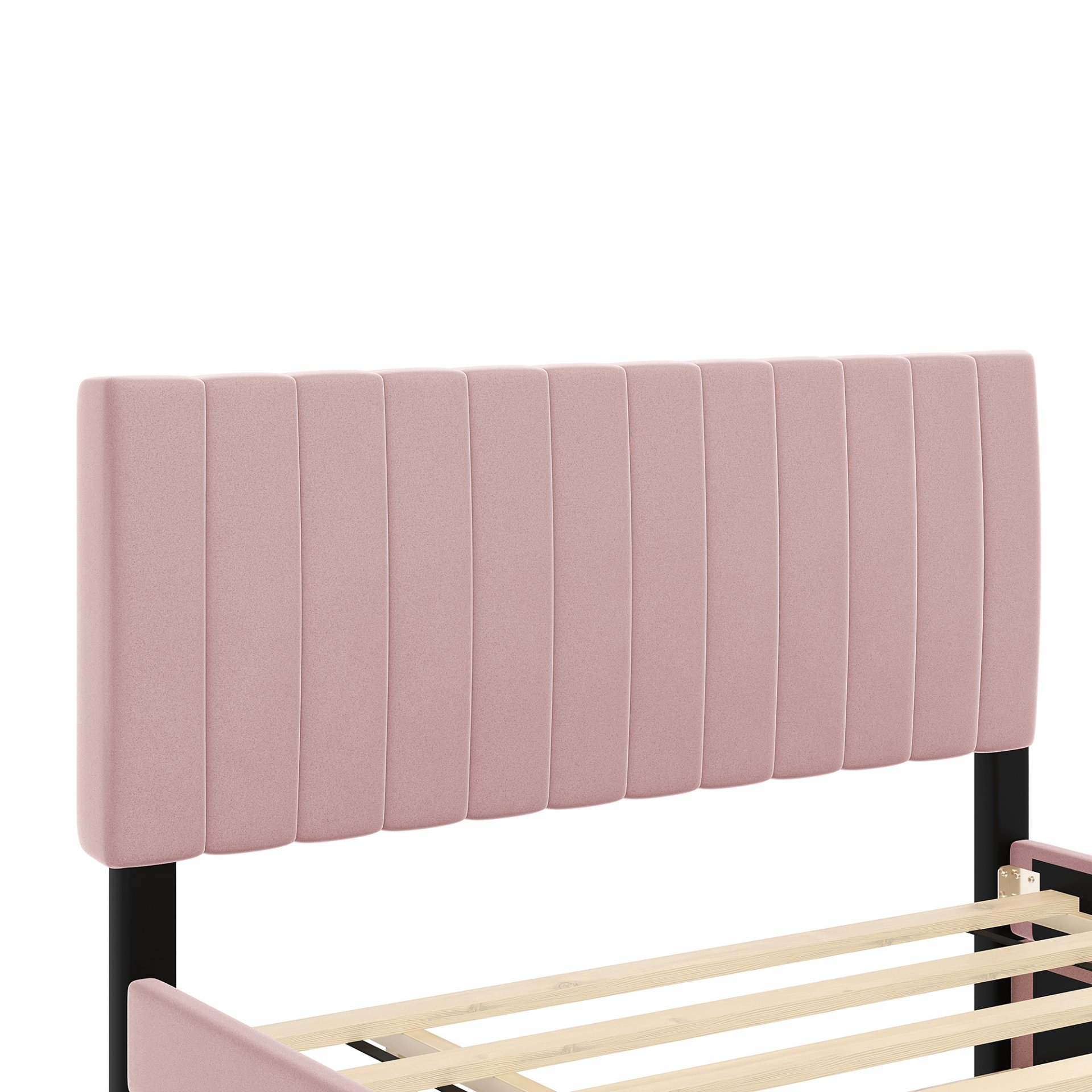 Full Size, Elegant Upholstered Platform Bed With Twin Size Trundle - Pink - Image 8