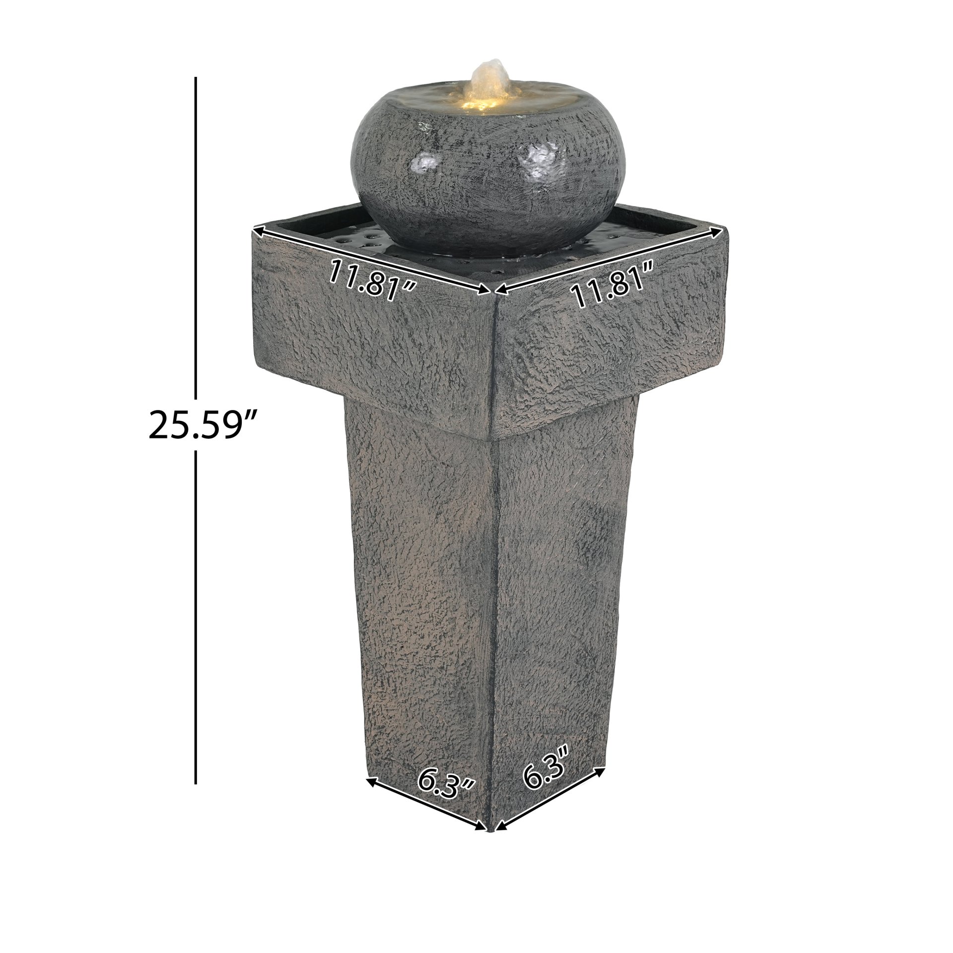 Minimalist Column Fountain With LED Lighting, Outdoor Decor For Patio, Porch And Garden - Gray - Image 3
