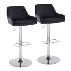 Daniella - Contemporary Adjustable Barstool With Swivel With Rounded Rectangle Footrest (Set of 2) - Chrome / Black