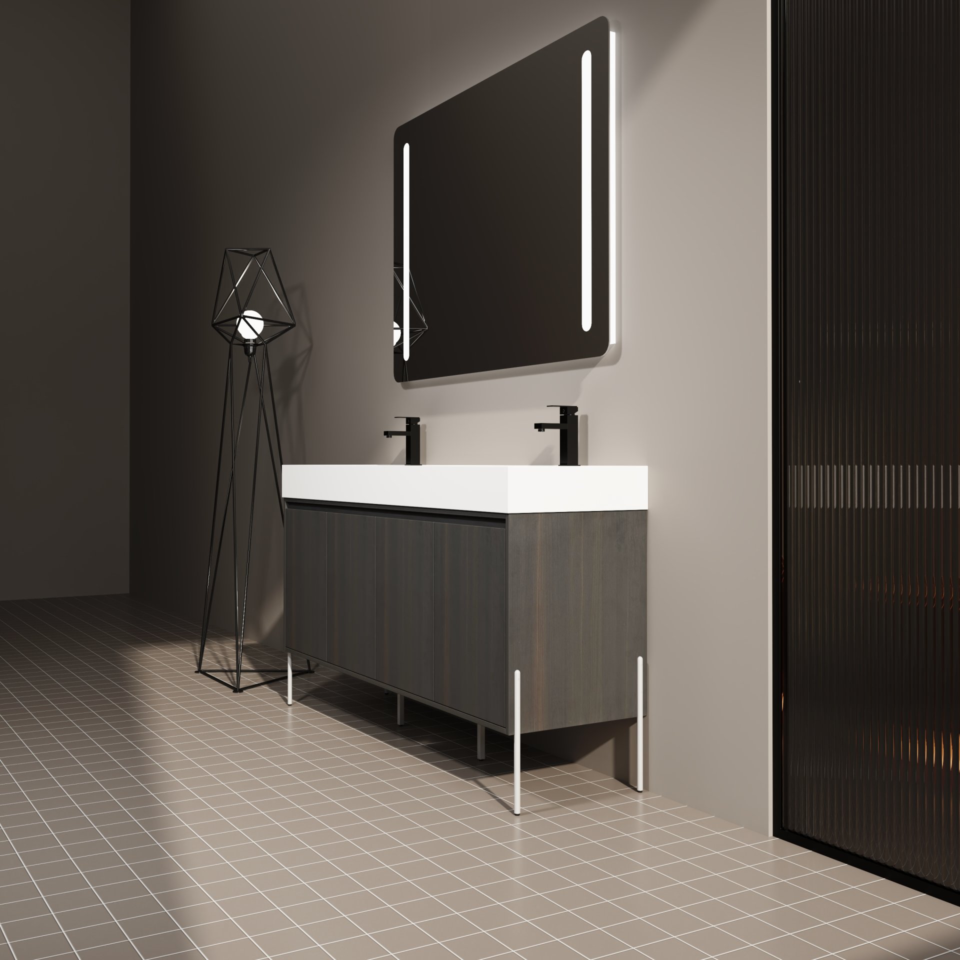 Deluxe 60" Freestanding Bathroom Vanity With Resin Double Sink - Dark Oak - Image 5