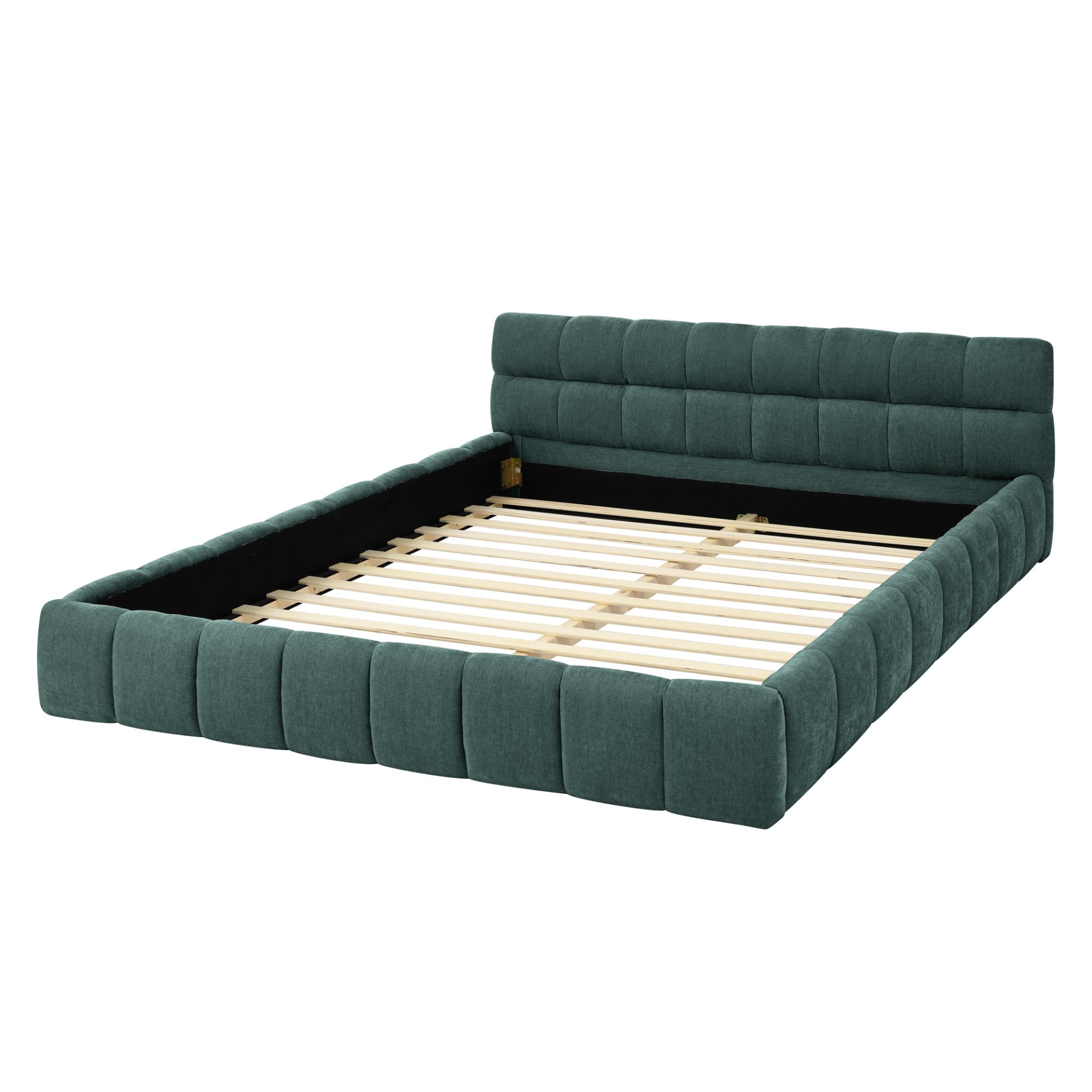 Queen Size Upholstered Bed Frame With Headboard - Blue / Green - Image 10