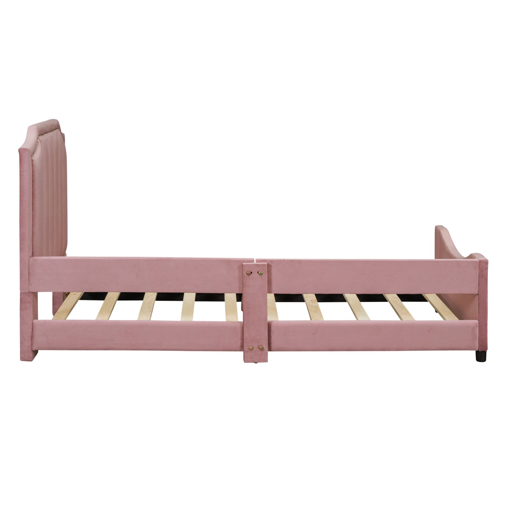 Twin Size Upholstered Daybed With Classic Stripe Shaped Headboard - Pink - Image 6