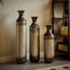 Modern Droplet Shaped Floor Vase Set, Glazed Metal Decorative Vases 3 Piece Home Accent For Living Room - Gold / White - Image 11