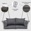 2 Person Hanging Seat, Rattan Woven Swing Chair, Porch Swing With Ropes - Gray / Cushion - Image 11