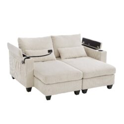 Convertible Chaise Lounge Loveseat Sofa Bed With USB Ports, Cup Holders, Phone Holder, Storage - Beige