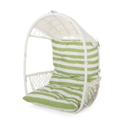Malia - Outdoor / Indoor Wicker Hanging Chair With Cushion - White / Green