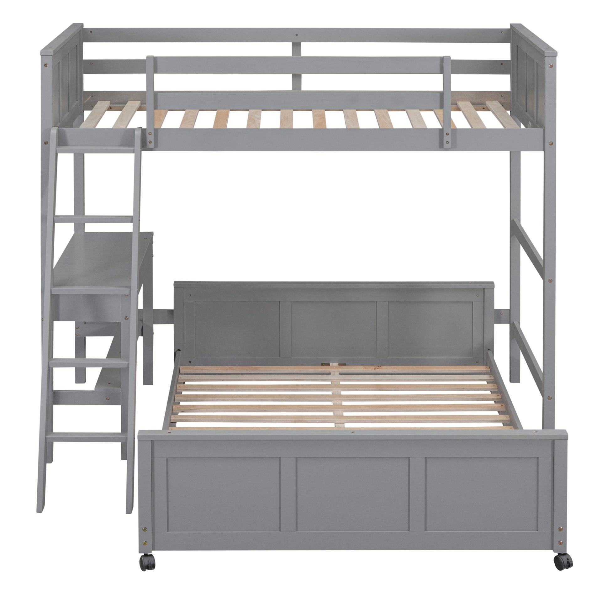Twin Over Full Bunk Bed With Desk - Gray - Image 3