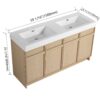 Contemporary Freestanding Bathroom Vanity With White Double Resin Sink & Soft Close Doors - Oak - Image 4