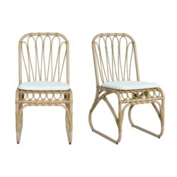 Outdoor Wicker Dining Chairs With Washable Cushion (Set of 2), Durable Rattan Chairs For Patio Color - Natural / Yellow