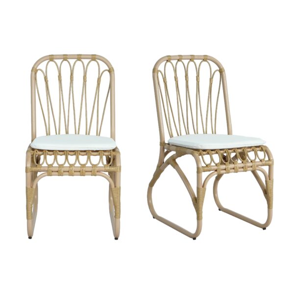 Outdoor Wicker Dining Chairs With Washable Cushion (Set of 2), Durable Rattan Chairs For Patio Color - Natural / Yellow