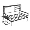Full Size Daybed With Movable Desk, Grid, Shelves And Clothes Hanger - Black - Image 19