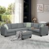 Sectional Sofa Couches Living Room Sets, 7 Seats Modular Sectional Sofa With Ottoman, L Shape Fabric Sofa Corner Couch Set With 3 Pillows - Gray - Image 17