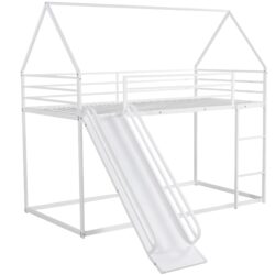 Twin Over Twin House Bunk Bed With Ladder And Slide - White
