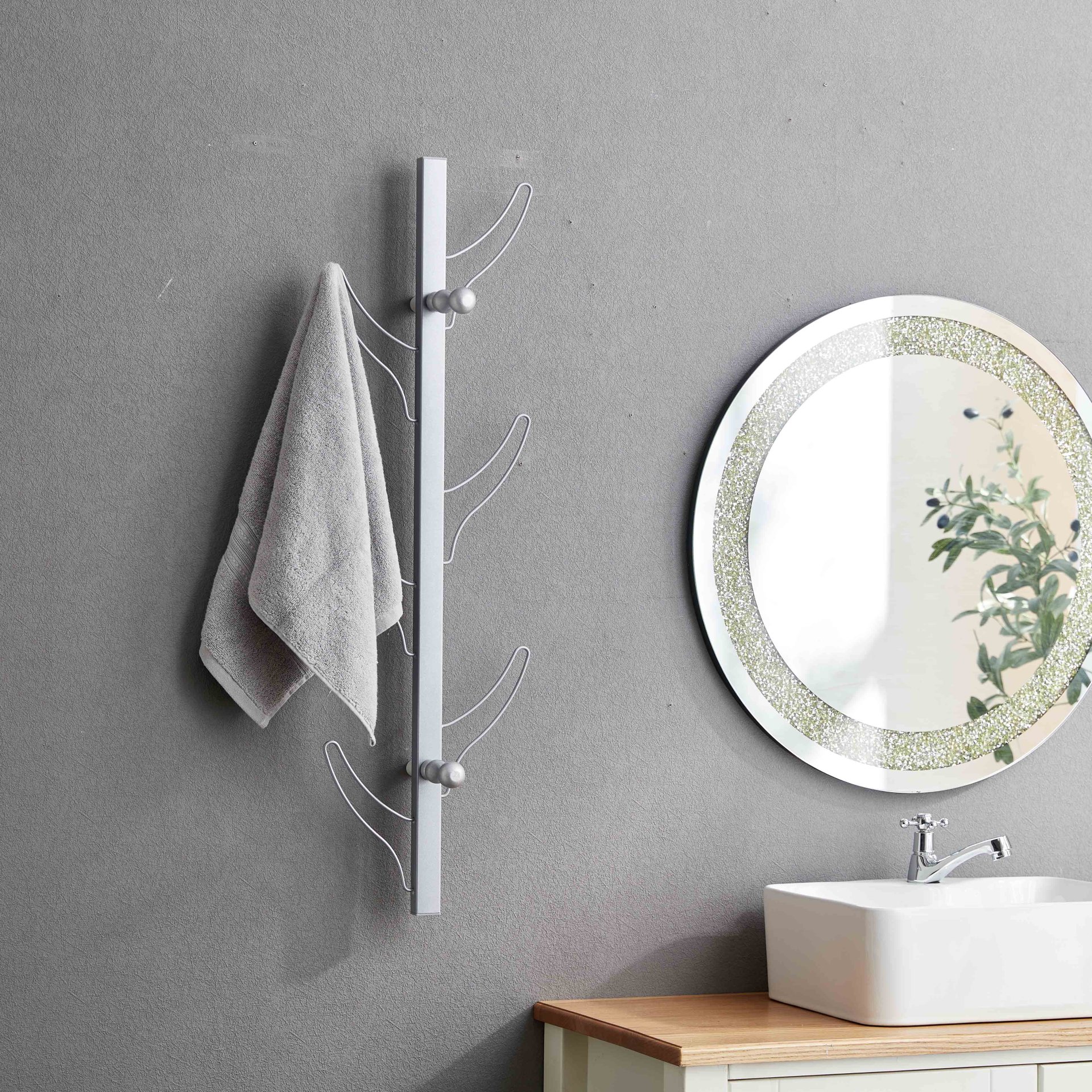 Vertical Eight Hook Coat Rack Wall Mount - Silver - Image 2