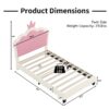 Twin Size Upholstered Princess Bed & Crown Headboard, Twin Size Platform Bed With Headboard And Footboard - White / Pink - Image 9