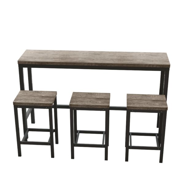 Modern Design Kitchen Dining Table Set With 3 Stools - Brown Gray