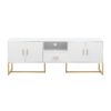 Modern TV Stand For TV Up To 70", TV Cabinet With 1 Drawer, 2 Cabinets And Metal Legs, Handles And Anti-Tip Device For Living Room - White - Image 9