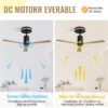 Modern Flush Mount Ceiling Fan With Led Light And Remote Control, 3 ABS Blades Noiseless Reversible Dc Motor For Patio Living Room - Matte Black - Image 5